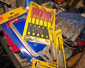Hollow Punch Set & New Old Stock Vise-Grip C clamp, Stanley screwdrivers