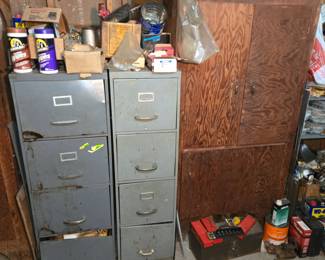 Vintage 4 Drawer File Cabinets & 2nd Wood Cabinet