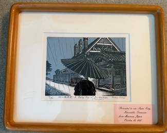 Matted and Framed Art - "Rainy Day at Zuisenkaku" - Toshio Sano 17/30