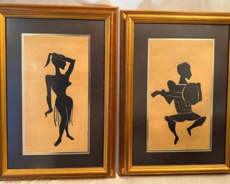 Matted and Framed Art - Silhouetted Figures 