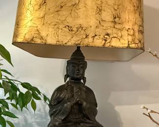 Statue Table Lamp with Gold-Tone Shade