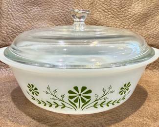 Glasbake Casserole Dish, Green Daisy