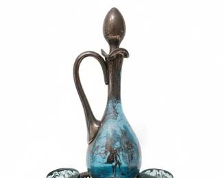 Vintage Etched glass Decanter an Tumbler Set with Silver Plated Tray