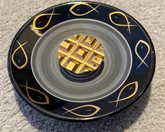 Evans MCM Black and Gold Fish Ashtray 