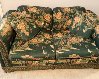 Green and Pink Floral Loveseat 