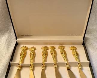 24K Gold Plated Pineapple hors d'oeuvres Knives - Janis Collection