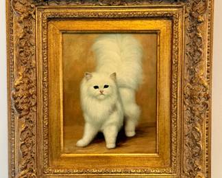 Framed Portrait of a White Persian Cat