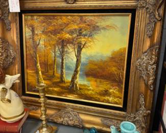 original oil painting framed in heavy frame and black velvet mat