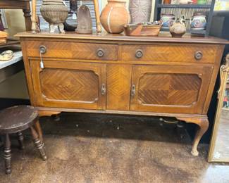 Vintage wooden sideboard, server or buffet with distinctive Queen Anne style features
