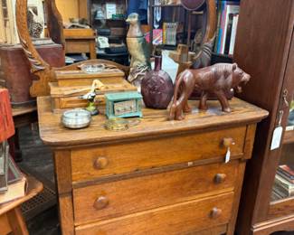 vintage dresser, carved lion, pheasant