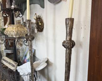 gorgeous tall candlesticks with rosettes