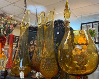 vintage amber colored swung vases