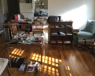 Chairs, bookcase, kitchen items