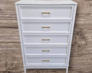 Modern White 5 Drawer Dresser With Gold Handles