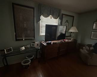 Chest of Drawers, Artwork, Lamp, Planters