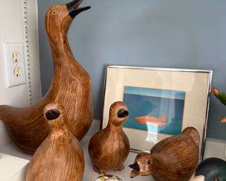 Duck family made from hollowed wood