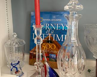 Crystal decanters and Candle sticks