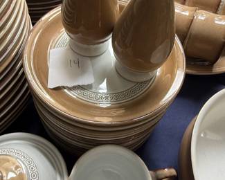 Denby Renaissance Seville Brown England Stoneware  Salt and Pepper, 14 Bread and Butter plates