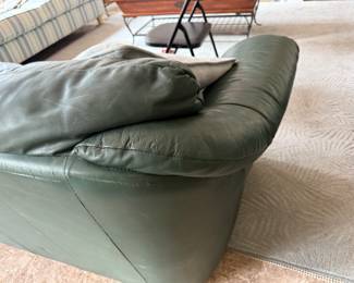 Forest Green Pleather Sofa 90" x 36" x32"  Little wear on the back of the sofa