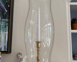 Glass Hurricane Shade with Brass Candle Sticks A PAIR