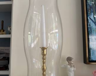 Glass Hurricane Shade with Brass Candle Sticks A PAIR