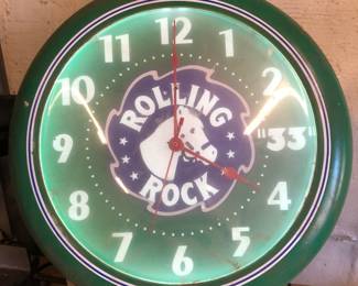 Rolling rock, neon clock
