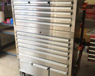 Steel tech metal tool, chest with rolling wheels