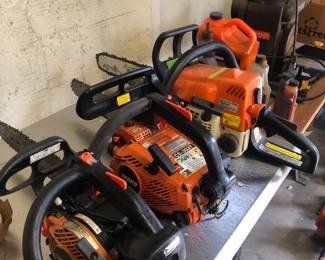 Several chainsaws