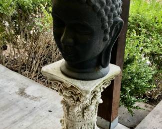Large Asian head on pedestal stand