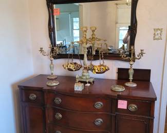Drexel Buffet, Alabaster Scales, Ashtrays, Lighter & Candlesticks