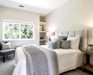 - Queen Linen headboard
-Beige Farm end table metal ^ wood