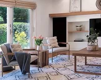 -Vintage duc chairs
- Wood rect coffee table