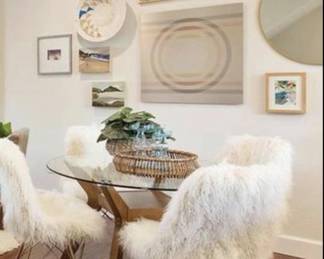 - Glass and retro wood table in 36 or 38 dia.