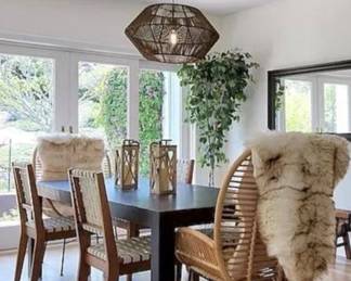 - White woven wood dining chairs (8 total)
- luxe open weave accent or dining chairs (2 total)