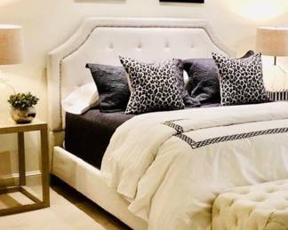 - Margie squared arch cream queen headbord only
- Faux shagreen night tables (4)