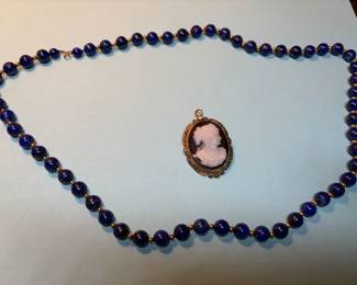 14k LAPIS NECKLACE - 14k CAMEO