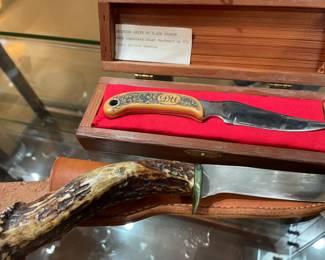 Skinning Knife by Slade Ingram, Hunting knife with Antler Handle by James Sneed