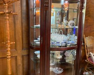 Victorian Style lighted Curio Cabinet, Curved Glass
