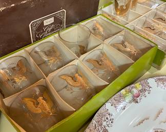 Vintage Gold Eagle Glasses Set in Original Boxes