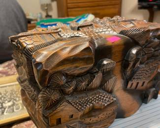 Heavily Hand Carved Wooden Box