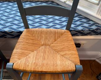 3 blue rush seat stools