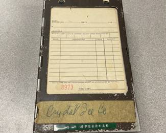 Crystal ice Company receipt book owned by a Spearman