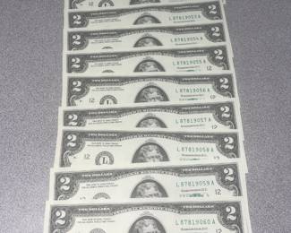 Consecutive serial number two dollar bills