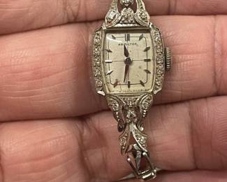 14 karat gold and diamond working Hamilton ladies antique watch