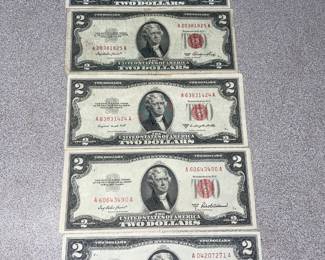 1950s red seal two dollar bills
