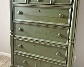 Six-Drawer Chest Of Drawers With A Distressed Green Finish