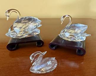Swarovski crystal swan figurines