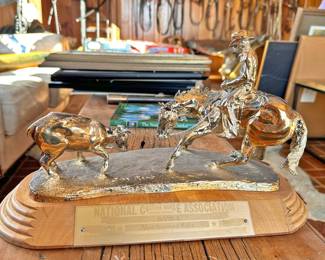 Silver-plated Bronze Sculpture titled "The Cutting Horse" by Jim Reno