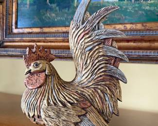 Decorative Rooster Wooden Carved Figurine 