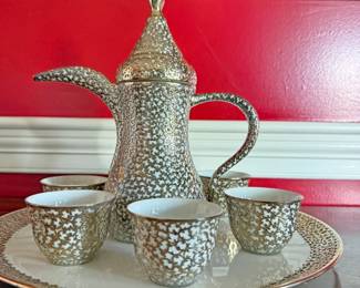 Middle Eastern Dallah (Coffee Pot) and matching Cups

